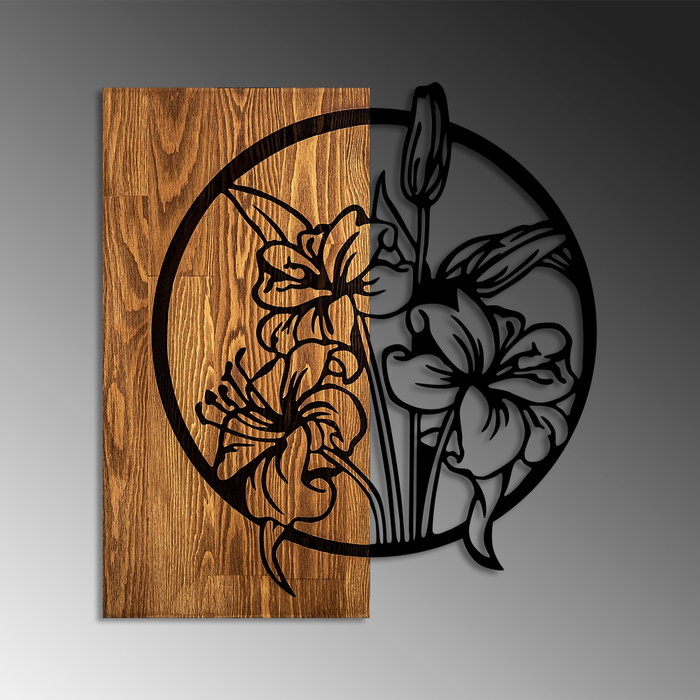 Wallity Flowers Escultura de pared en nogal y negro